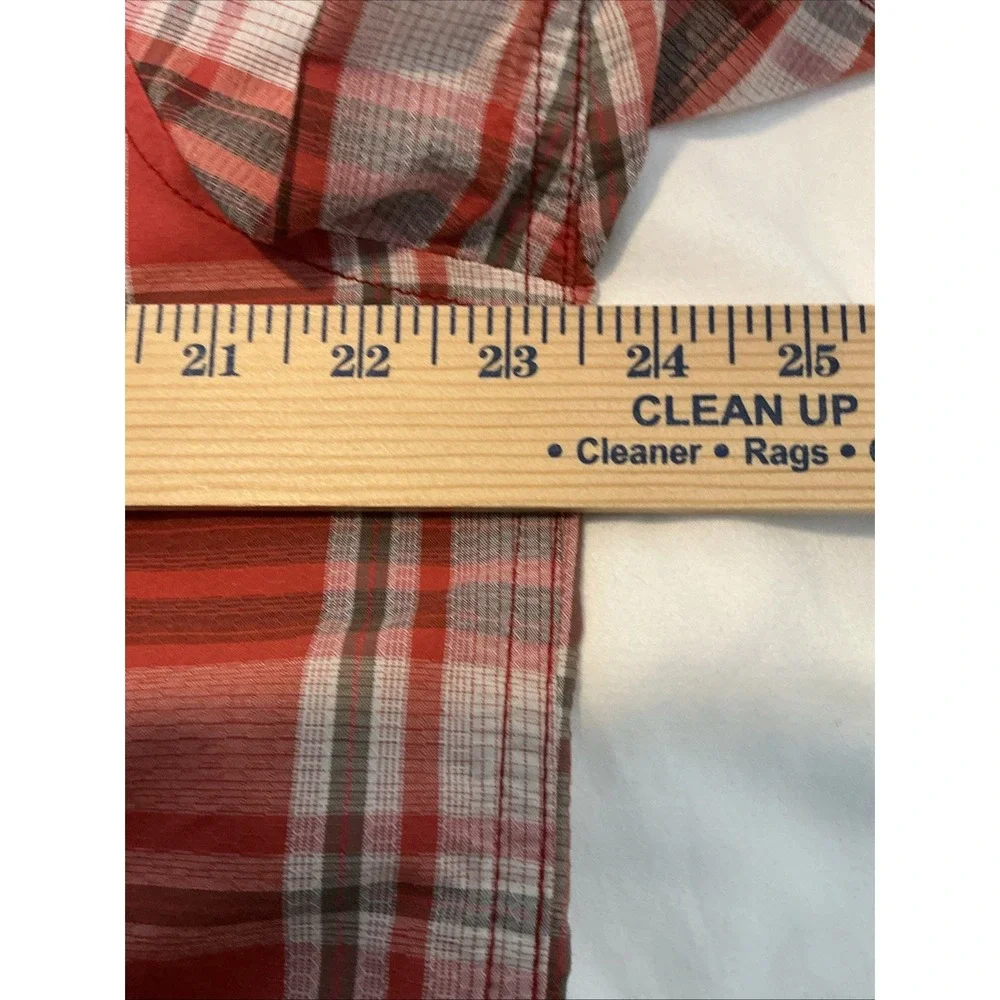 The North Face Men's Short Sleeve Button Down Orange Plaid Shirt Size Large EUC